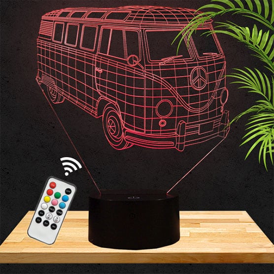 Lampe De Chevet 3D VW Combi – Télécommande, 16 Couleurs, Fabrication Française – Neuve