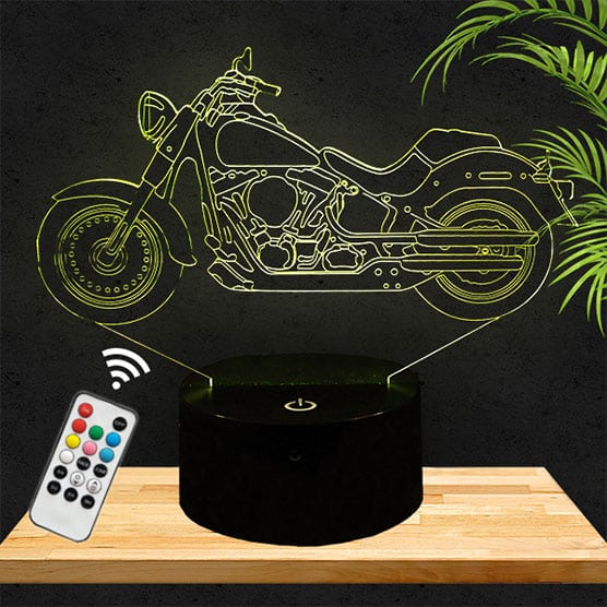 Lampe Veilleuse 3D Harley Davidson - Moteur Gravé Au Laser Avec Télécommande - 16 Couleurs - Fabriquée En France - Neuf