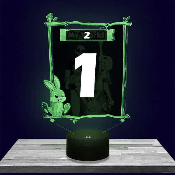 Veilleuse Personnalisée Cadre Bois Lapin Haut de Gamme Réveil / Enceinte Bluetooth