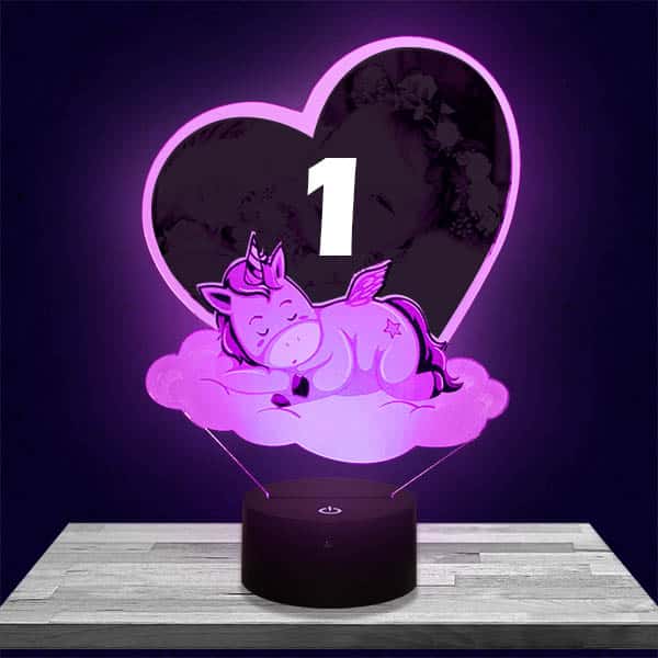 Veilleuse Personnalisée Licorne Coeur Haut de Gamme Réveil / Enceinte Bluetooth