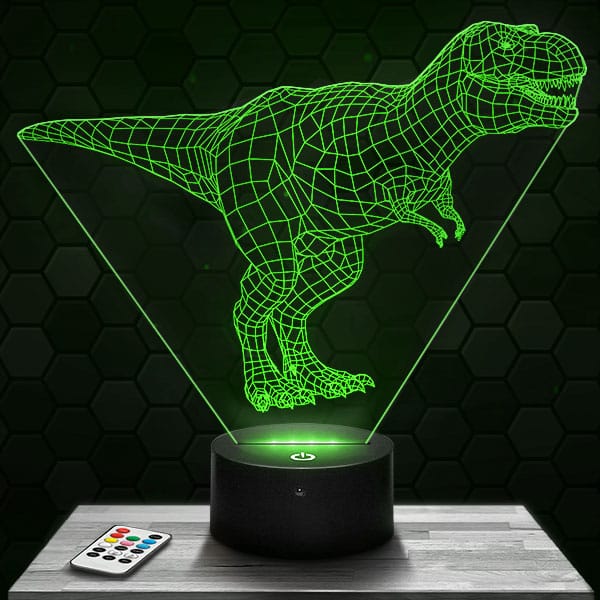 4 Motifs Dinosaure Veilleuse16 Couleurs Changeantes avec Télécommande Huanchenda Lampe de Dinosaure 3D Illusion Chambre de Décoration pour Enfants 