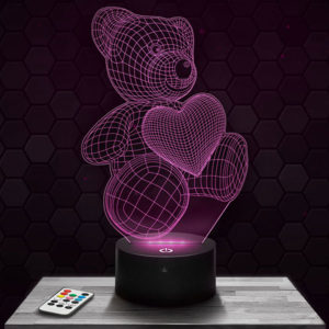 Lampe 3D Ours Cœur avec socle au choix !
