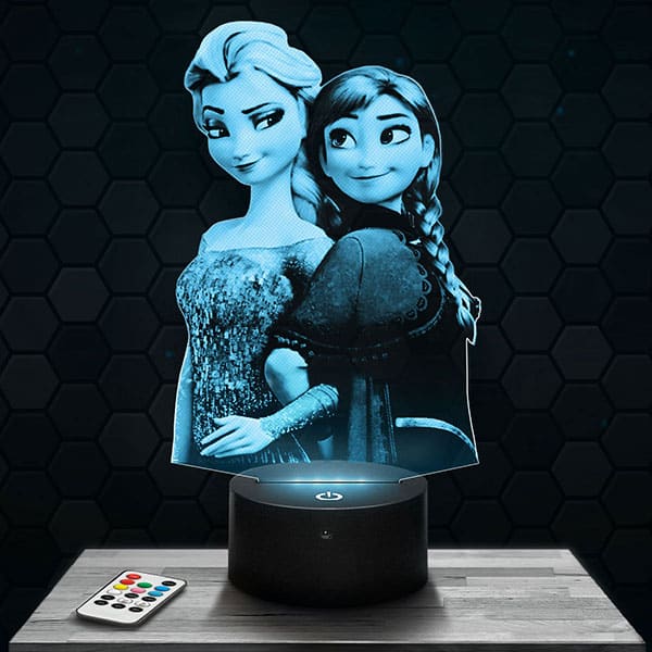 Lampe 3D Reine des Neiges - Elsa et Anna avec socle au choix !