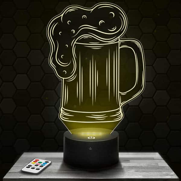 Lampe 3D Chope de bière avec socle au choix ! - LampePhoto