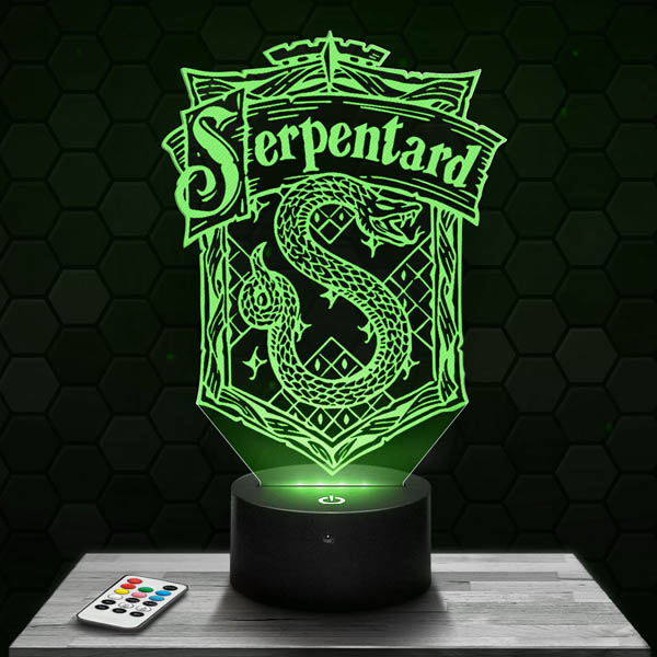 Lampe LED 3D Harry Potter Serpentard avec socle au choix ! - LampePhoto