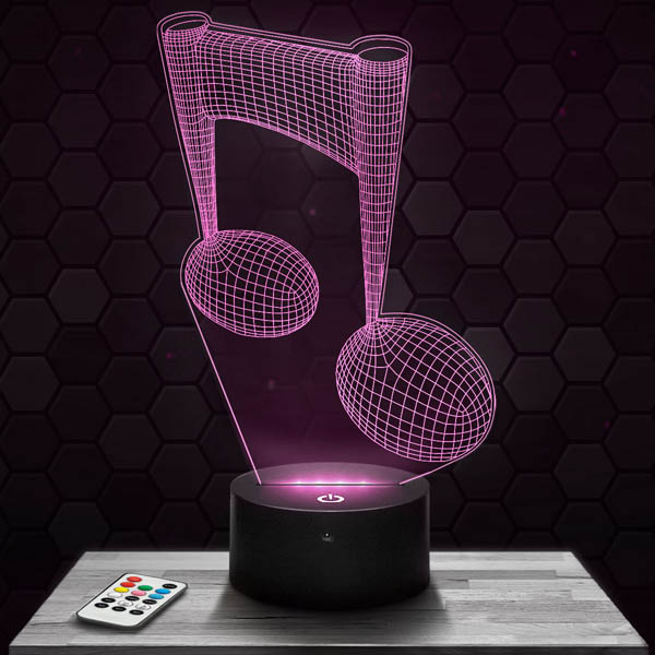Lampe LED 3D Note Musique avec socle au choix - LampePhoto