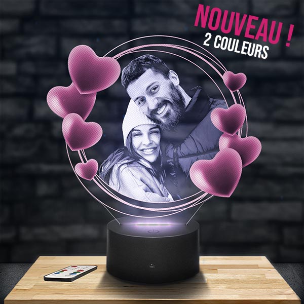 Lampe Personnalisée Bicolore Rond Coeurs