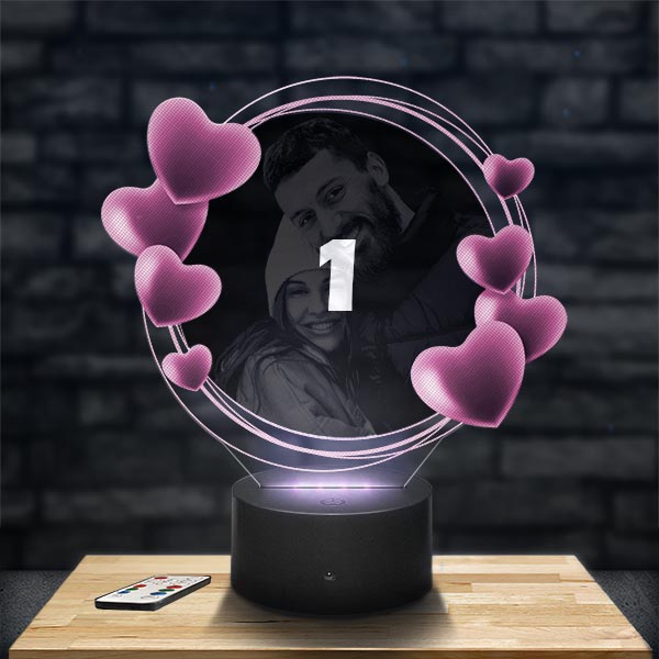 Lampe Personnalisée Bicolore Rond Coeurs