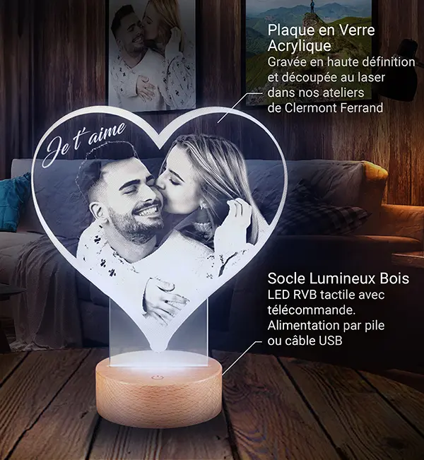 Lampe Photo personnalisée changement couleur bleu