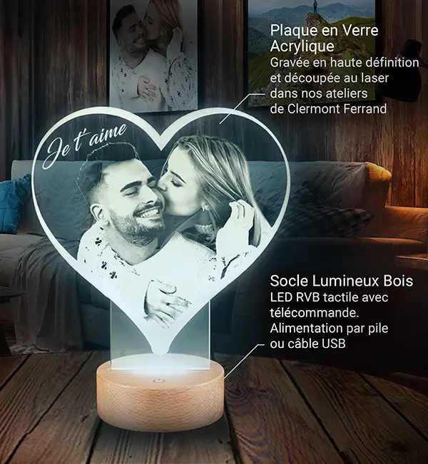 Lampe Photo personnalisée changement couleur cyan