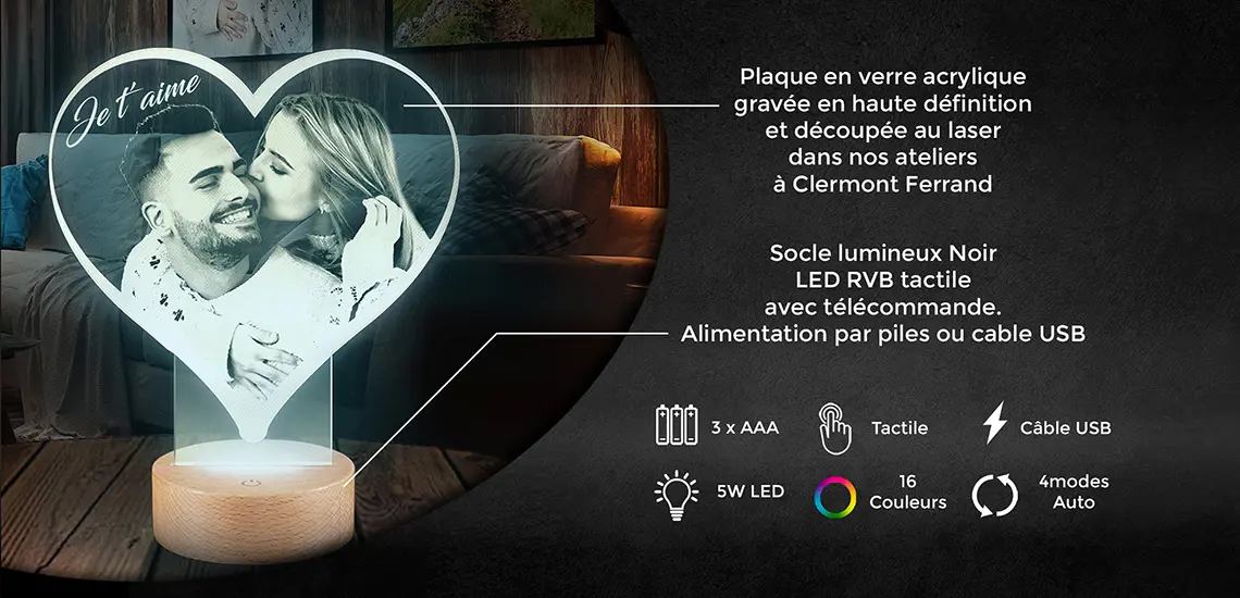 Lampe Photo personnalisée changement couleur cyan