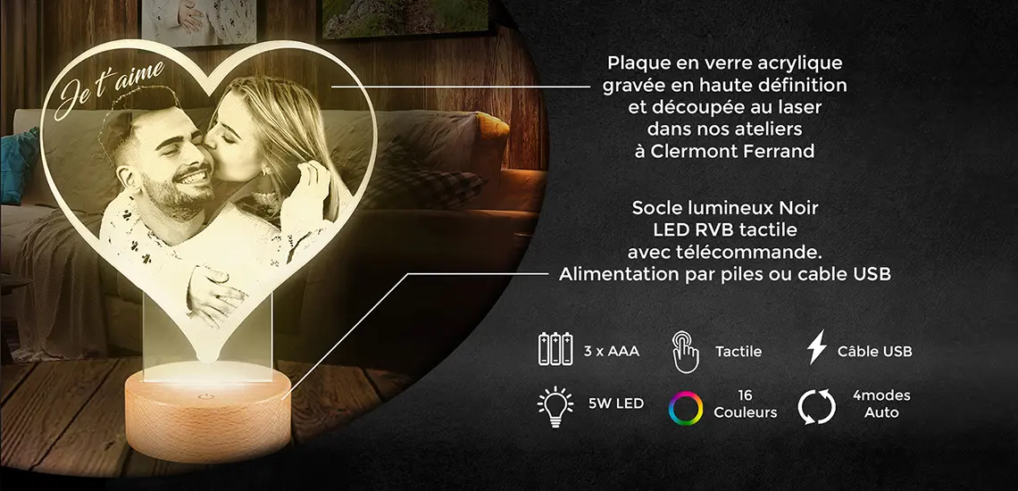 Lampe Photo personnalisée changement couleur jaune